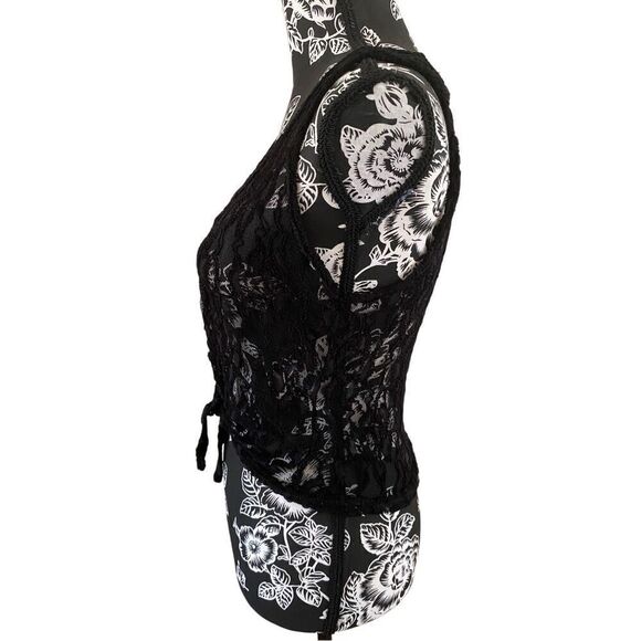 Voice Cropped Semi Sheer Lace Tank TopWide Strap Floral Sexy Rave Party - Picture 3 of 9